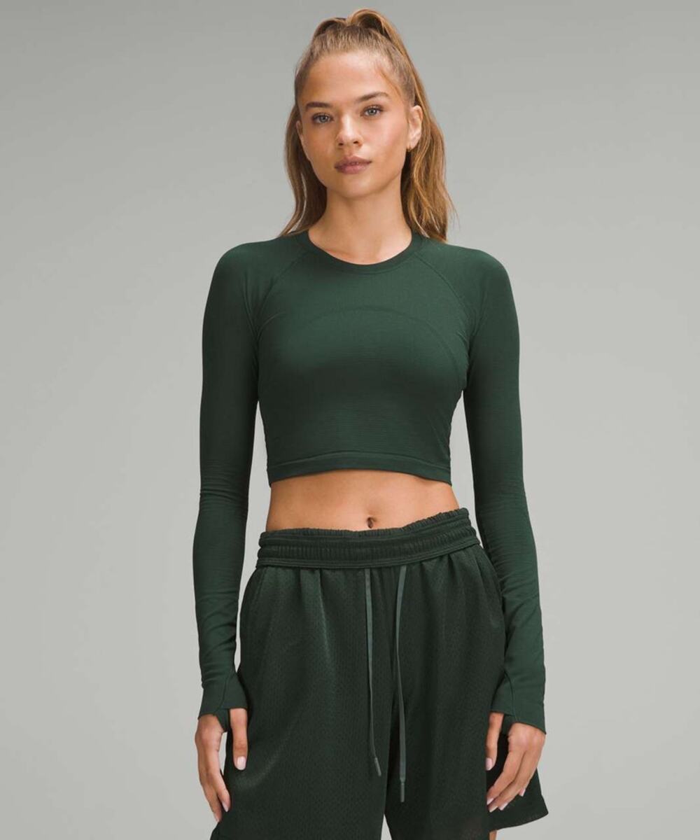 Lululemon Swiftly Tech Cropped Long-Sleeve 2.0 Activewear Top Legacy Green 6
